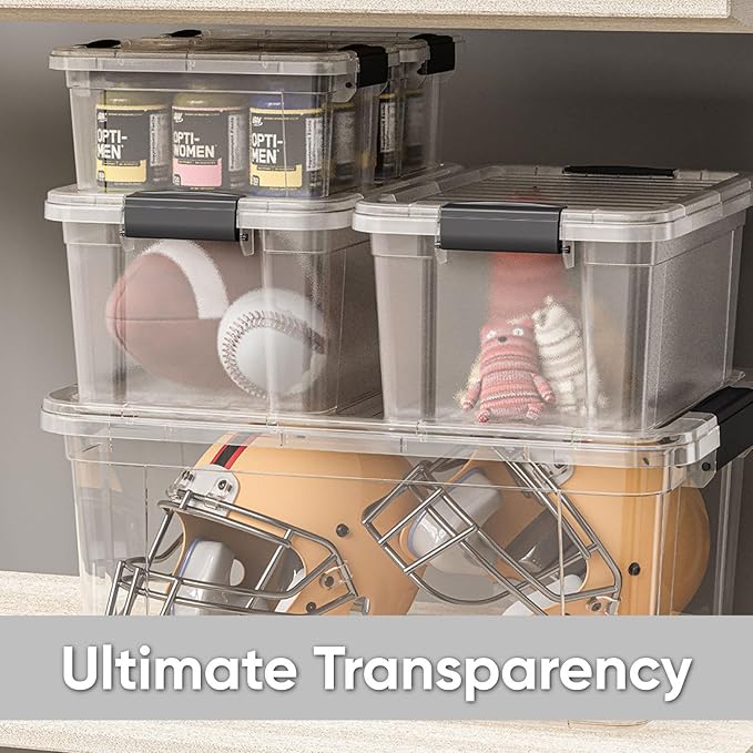 Superio Clear Storage Boxes with Lids, 1.27 Quart Plastic Container Bins for Organizing, Stackable Crates, BPA Free, Non Toxic, Odor Free, Organizers for Home, Office and Dorm