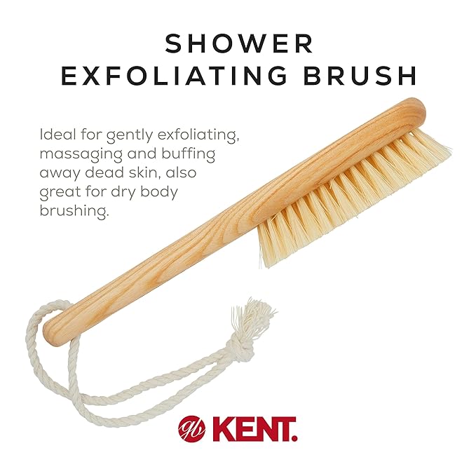 KENT FD6 9" Beechwood Wood Short Handle Shower Bath Body Brush. for Skin Exfoliate & Massage. 100% White Boar Bristles. Best Body, Foot and Leg Scrubber Brushing for Wet and Dry Body. Made in England