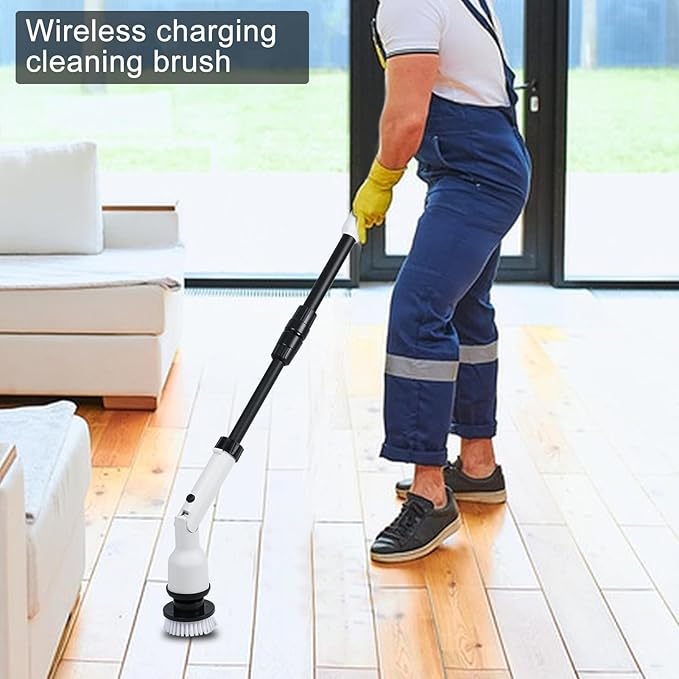 Electric Spin Scrubber,Cordless Cleaning Brush,Shower Scrubber with 2 Batteries & 1 Charger, 4 Replacement Brush Heads, Telescopic Rod Electric Scrubber for Bathroom Tub Tile Floor Spin S