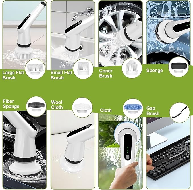 WKY-Electric Spin Scrubber - Upgraded 12-in-1 IPX7 Waterproof Shower Scrubber, Retractable Handle & 2-Speed for Toilet, Bathroom, Bathtub, Tile Floors