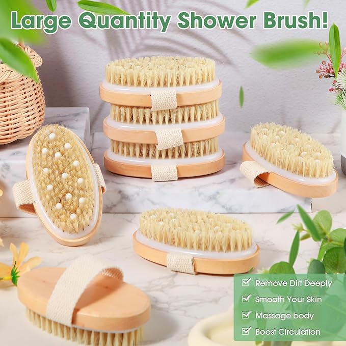 Gejoy 2 Pcs Dry Brushing Body Brush for Lymphatic Drainage Exfoliating Brush with Massage Nodule Dry Skin Body Scrubber Cellulite Shower Circulation Dead Exfoliator (4.92 x 2.56 Inches,Wood Color)