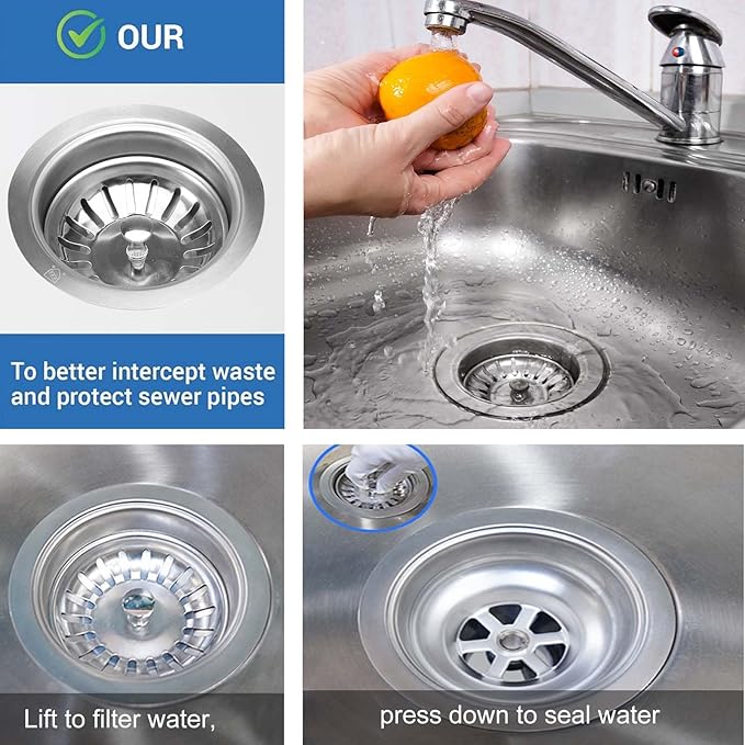3-1/2'' Kitchen Sink Drain Kit - Stainless Steel Sink Strainer Drain Basket Replacement
