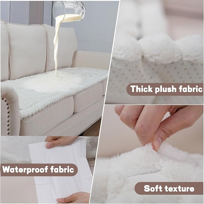 Waterproof Couch Cover for Dogs Washable,Non Slip Fuzzy Durable Couch Covers for 3 Cushion Sofa Pet Friendly Sofa Cover Dog Thick Soft Slipcovers Protector Couches Mat Bed (White, 27.6" x 82.7")