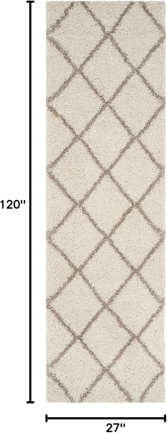 SAFAVIEH Hudson Shag Collection Runner Rug - 2'3" x 10', Ivory & Beige, Modern Trellis Design, Non-Shedding & Easy Care, 2-inch Thick Ideal for High Traffic Areas in Living Room, Bedroom (SGH281D)