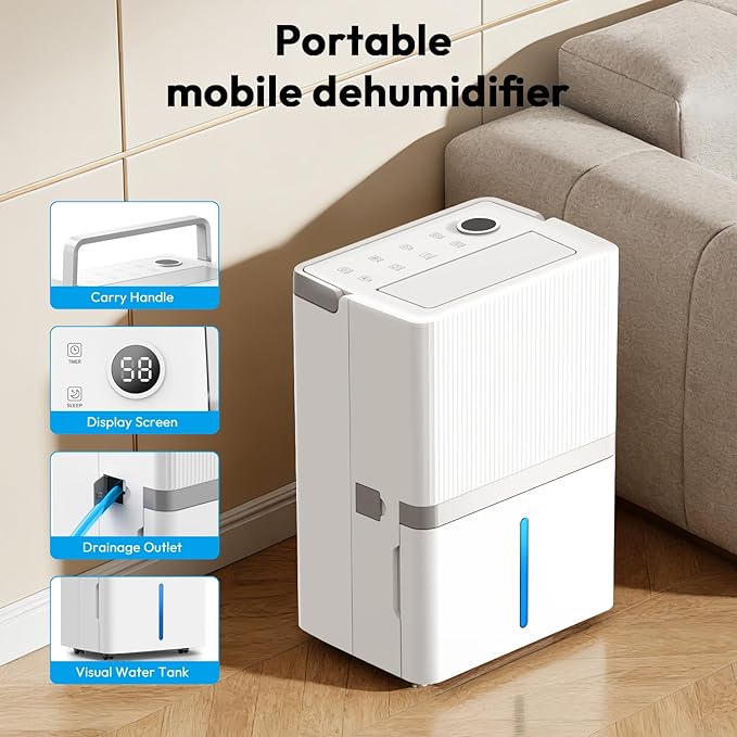 5000 Sq.Ft Dehumidifier for Basement and Home, 75 Pints Most Efficient Energy Star 2025 Dehumidifier with Drain Hose, Smart Humidity Control, 24H-Timer, for Bedroom, Bathroom, Large Room