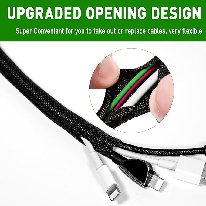 10FT Split Cable Management Sleeve Wire Loom Tubing Cord Protector for Heat Resistant Automotive Harness Wires and Home Cable Management,Self-Wrapping Braided Cord Covers (1/4 Inch)
