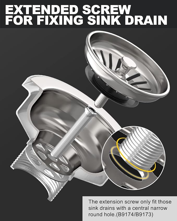 Extended Screw Metal Mount Fastening Accessories for BOTEMY B9173 B9174 Sink Drain Strainer Fit Kitchen Granite, Marble, Quartz, Ceramic Thick Sinks