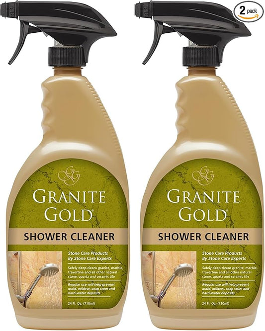 Granite Gold Shower Cleaner Spray for Quartz,Granite,Marble,Ceramic,and Other Stone Tub Surfaces,Made in the USA,24 Ounces,Gold,(Pack of 2)
