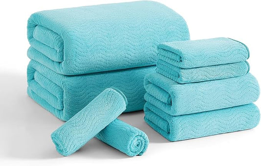8 Piece Bath Towel Set |2 Oversized Large Bath Sheet,2 Hand Towels,4 Washcloths| Ultra Soft Cozy Bath Towel Set for Bathroom Hotel Gym Spa,Highly Absorbent & Quick Dry Bathroom Towel Collections,Teal