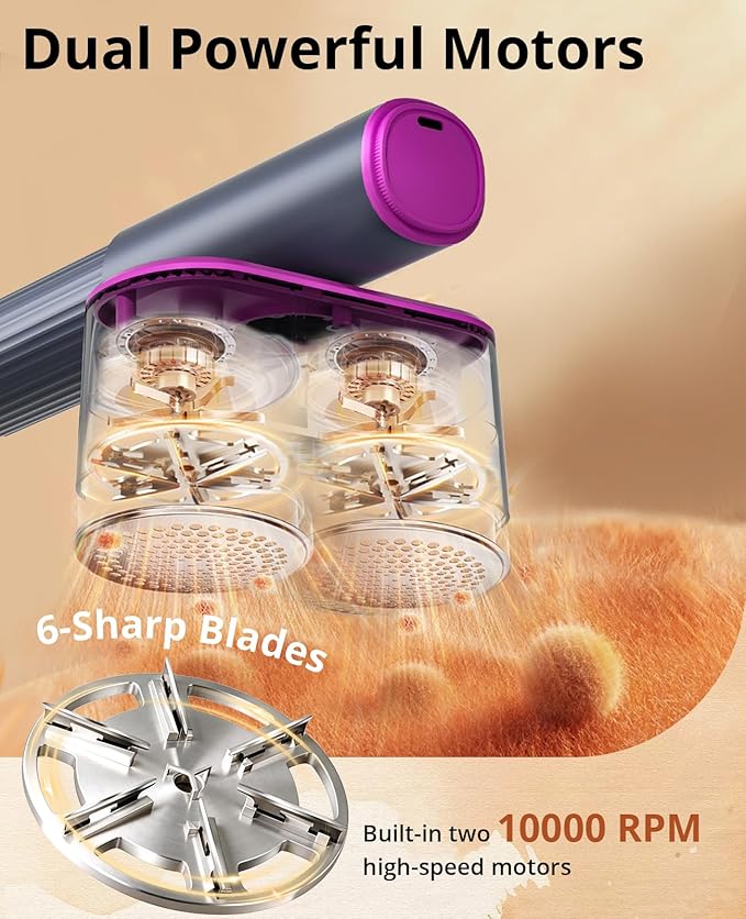 Fabric Shaver, 2-in-1 Rechargeable Lint Shaver with Dual Shaving Heads, Digital LED Display, 6-Leaf Blades, 2-Speed Sweater Shaver to Remove Pilling & Fuzz from Clothes, Furniture, Couch