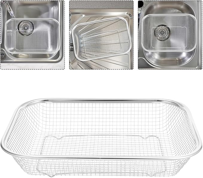 Stainless Steel Drain Basket 11.61X8.46X2.36In Multi-Purpose Kitchen Colander for Washing Draining Fruits Vegetables and Food Storage