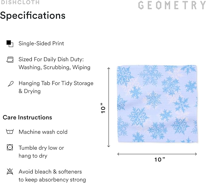 GEOMETRY Holiday Kitchen Dish Cloths - Quick Dry Dishcloths for Kitchen - Premium Dish Rags with Geoweave - 3-Pack Set - Snow Frostin