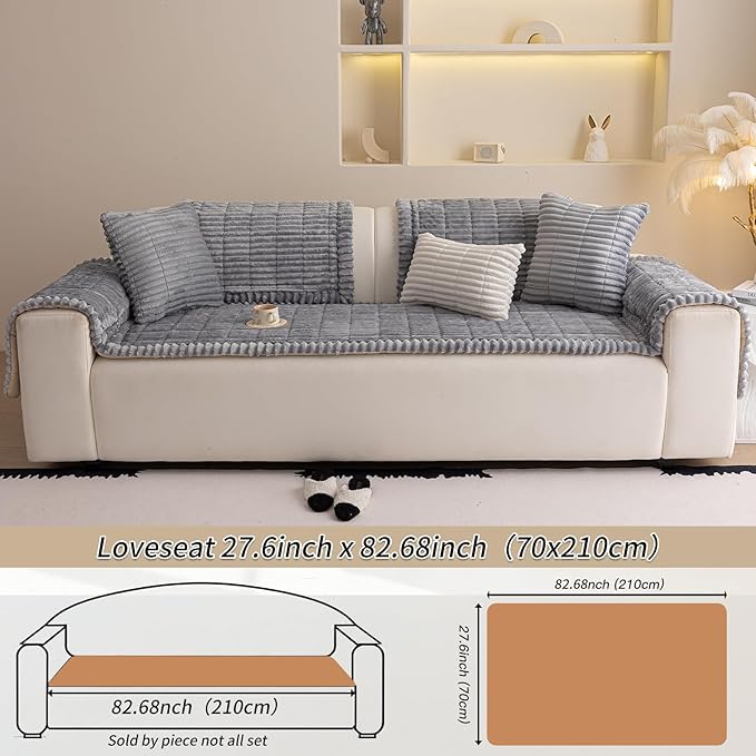 Couch Cover for Dogs Washable,Non Slip Fuzzy Durable Couch Covers for 3 Cushion Sofa Pet Friendly Sofa Cover Dog Thick Soft Slipcovers Protector Couches Mat Bed (Light Grey 27.6 "x 82.7"/70 x 210cm)