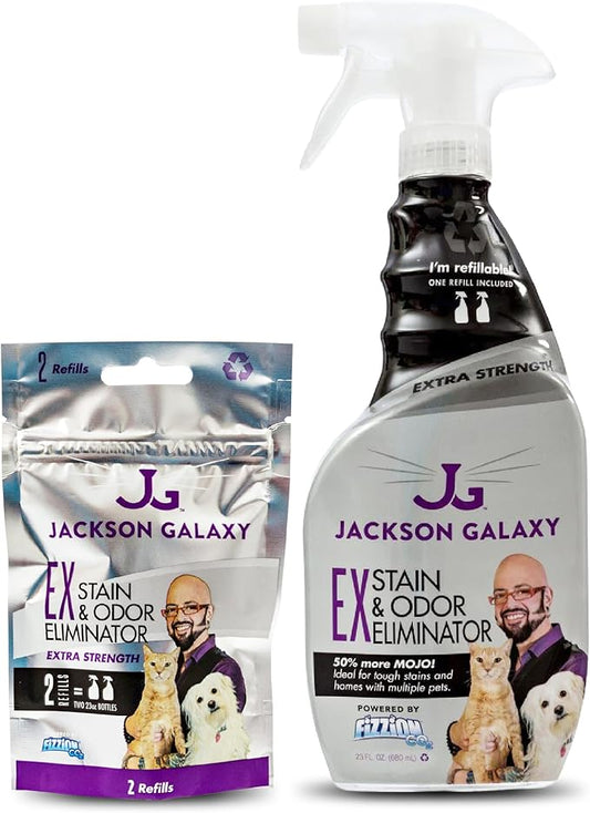 Jackson Galaxy EX Stain & Odor Eliminator - Cat Pee Cleaner, Reusable 23oz Bottle with Refill Included - Fast Acting & Non-Toxic CO2 Based Pet Urine Remover - Made by a Trusted Cat Expert