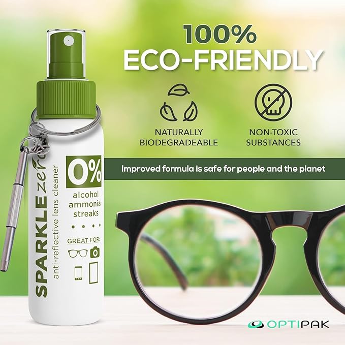 Sparkle Anti-Reflective Eco-Friendly Lens Cleaner & Repair Kit – (2) 1oz Glasses Cleaner Spray, (2) Microfiber Cloths & Keychain Screwdriver for Eyeglasses, Sunglasses, Lenses & Screens (5 Piece Set)