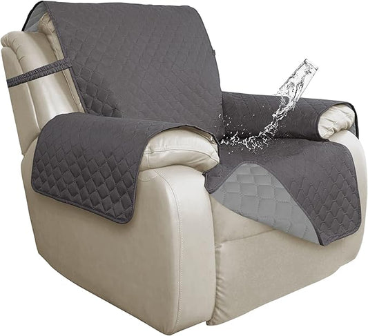 ISSUNTEX Double Protection 100% Waterproof Recliner Covers for Living Room, Reversible Furniture Protector Recliner Couch Sofa Slipcover for Dogs, Pets, Kids (Oversized Recliner, Gray/Light Gray)
