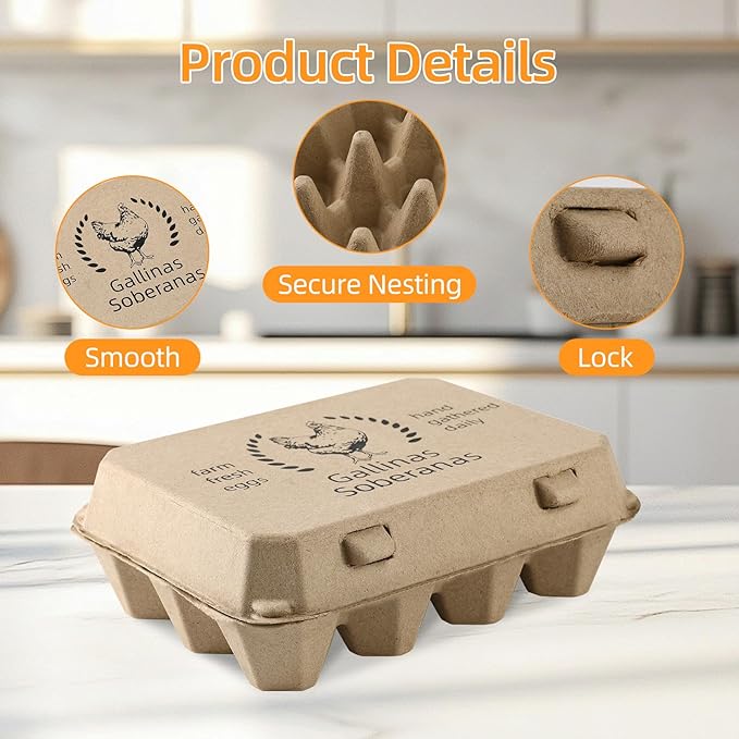 30 Pack Egg Cartons 3x4 Style,12 Egg Carton,Sturdy Paper Pulp Egg Cartons for Chicken Eggs, Reusable Biodegradable Egg Holders for Farm Fresh Eggs, Refrigerator Storage, Farmers Market, Home Use