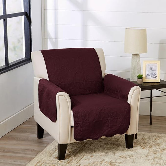 Great Bay Home Reversible Chair Cover - Washable Slipcover Furniture Protector with Elastic Straps - Furniture Cover for Dogs, Kids, and Pets - Quilted & Stitched Detail (Chair, Wine/Light Gray)