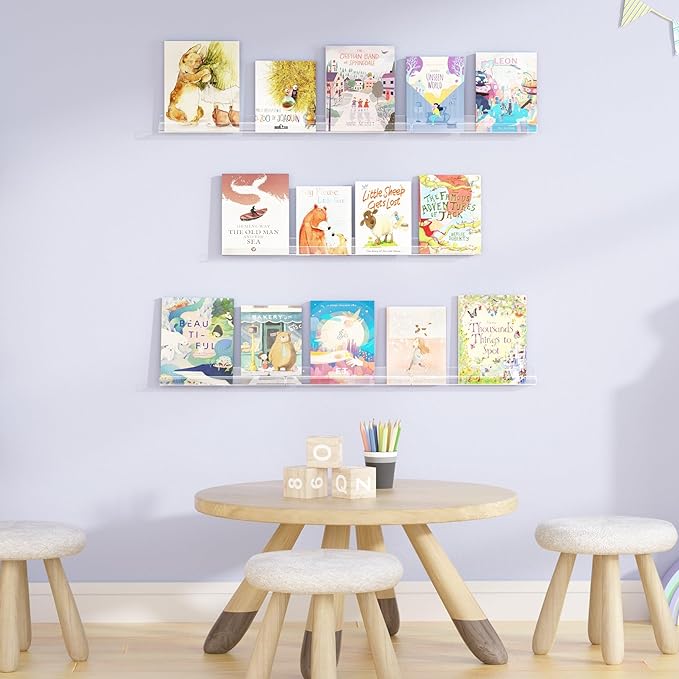 upsimples 18 Pack Vinyl Record Wall Mount Shelves, 12" Vinyl Holder for Album Record Storage & Display, Clear Acrylic Floating Shelves for Wall Decor, Kids Bookshelf, Magazine Rack, Picture Ledge
