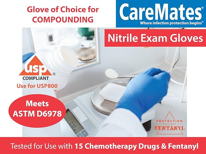 CareMates Nitrile Medical Exam Gloves, Latex Free Rubber, Powder Free, Extra Strong, 4 Mil Thick, Certified for Home Infusion, First Aid, Food Safe, Cleaning Gloves, Large, 100-Count