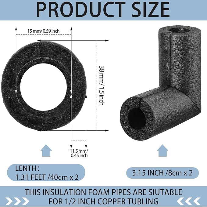 4 Pack Elbow Pipe Insulation Foam Tube Outdoor Wrap Black Pipe Covers Elbow Insulation Tubing Water Foam Covers for Outdoor Winter Irrigation, Sprinkler (1/2 Inch)