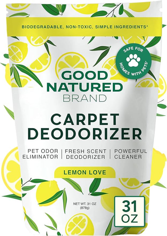Good Natured Brand | Carpet Deodorizer & Freshener Powder | 31 oz Pet Odor Eliminator for Strong Odor & Pet Urine | Fresh Natural Lemon & Eucalyptus Scent | Safe for Homes with Pets