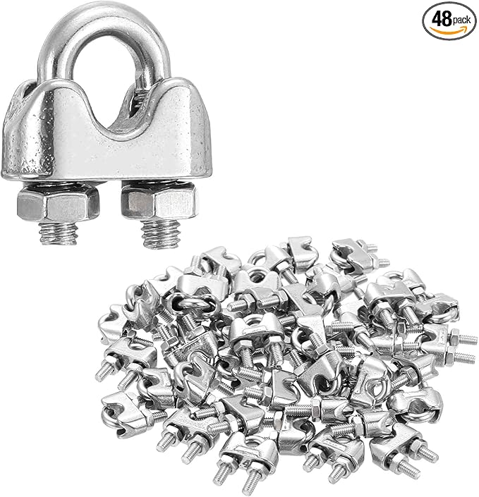 MECCANIXITY 48Pcs Wire Rope Cable Clip Clamps 5/32 Inch M4 Small 304 Stainless Steel U Bolt Saddle Fasteners Hardware for Secure Rigging Marine Guy Line Fence Clothesline, Silver
