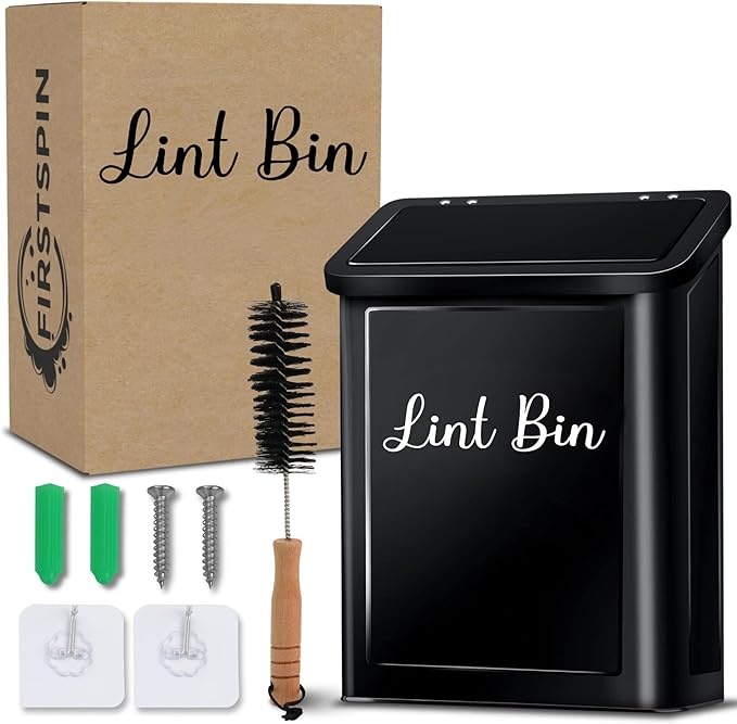 Magnetic Lint Bin for Laundry Room – Metal Lint Holder with Lid – Wall Mount & Magnetic Laundry Lint Bin Trash Can – Modern Farmhouse Style for Laundry Room Organization and Storage