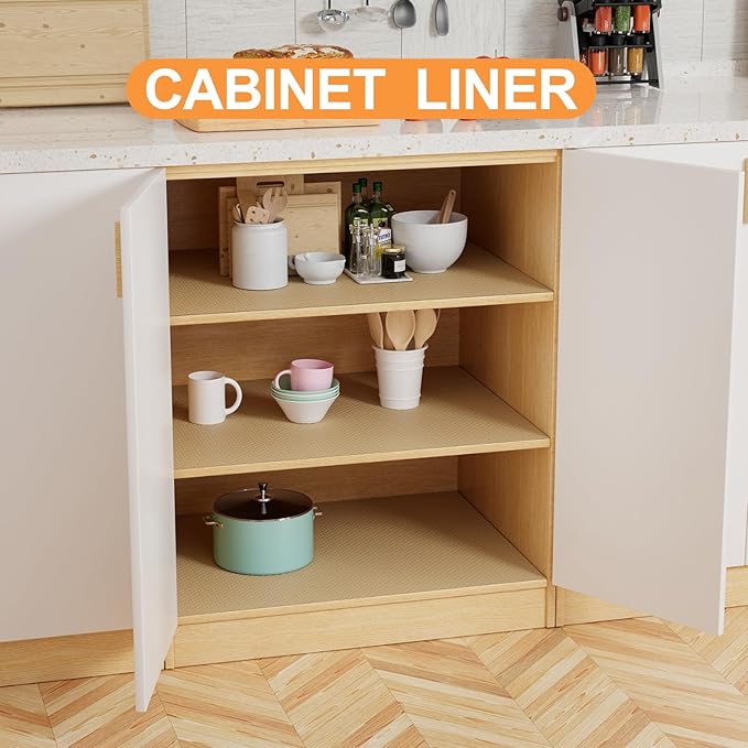 Shelf Liners for Kitchen Cabinets Khaki: 16 Inch Wide Washable Waterproof Cabinet Drawer Liner - 16 in × 25 FT Non-Adhesive Easy to Cut Cupboard Mat for Pantry Shelves