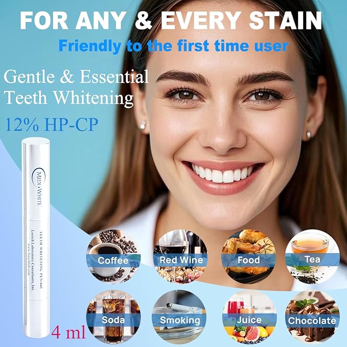 Bright & Protective Teeth Whitening Kit with Whitener Pen & Remineralization Gel Pen for Sensitive Teeth, On-The-go whitening Applicator, Whitening Pen for Stain Removal, Travel-Friendly