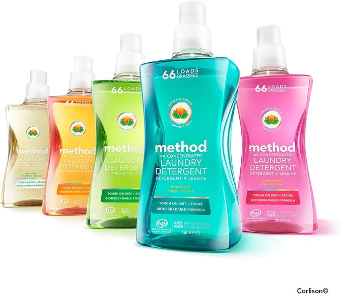 Method Liquid Laundry Detergent, Ginger Mango, 66 Loads Per Bottle, Hypoallergenic + Biodegradable Formula, Plant-Based Stain Remover, 53.5 Fl Oz (Pack of 2)