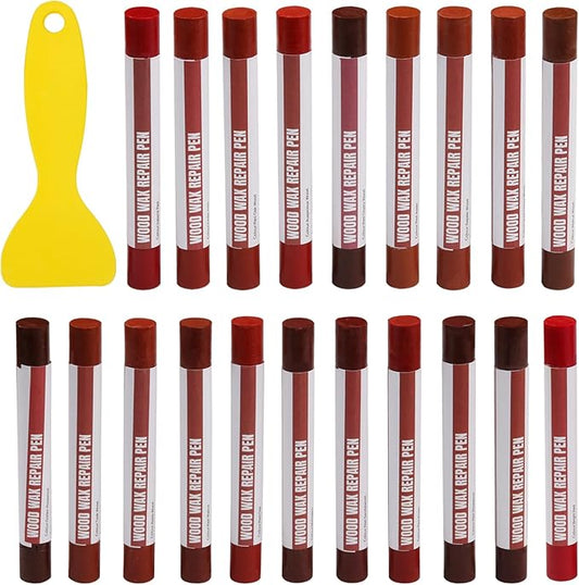 Wood Filler Sticks, 20 Colors Wood Repair Wax Crayons with Scraper, Wood Touch Up Markers for Repairing Scratches, Cracks, Holes in Cabinets, Floors, Tables and Doors[Red Series]