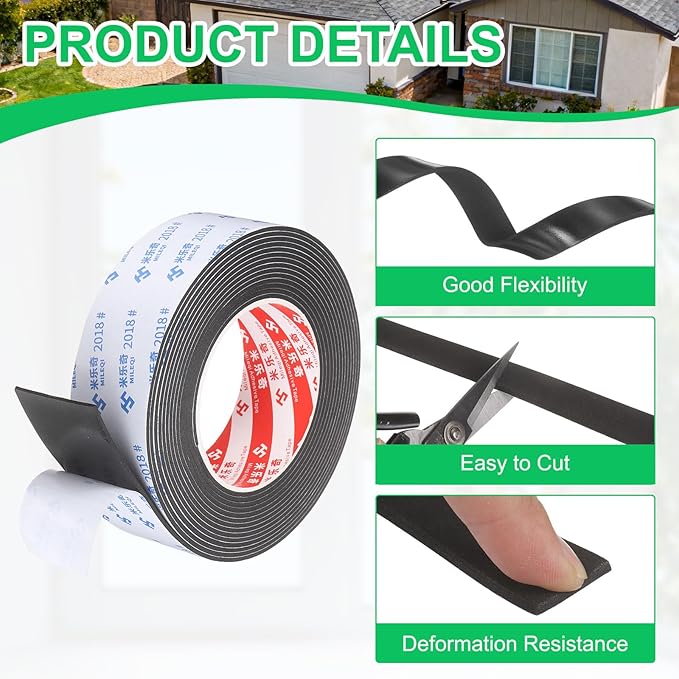 PATIKIL 3Roll Sponge Rubber Foam Tape, 1 3/4" W x 1/32" t x 16.4ft l Self-Adhesive Foam Insulation Tape Weather Stripping for Window Door Soundproofing Weatherstrip AC Seal Strip, Black