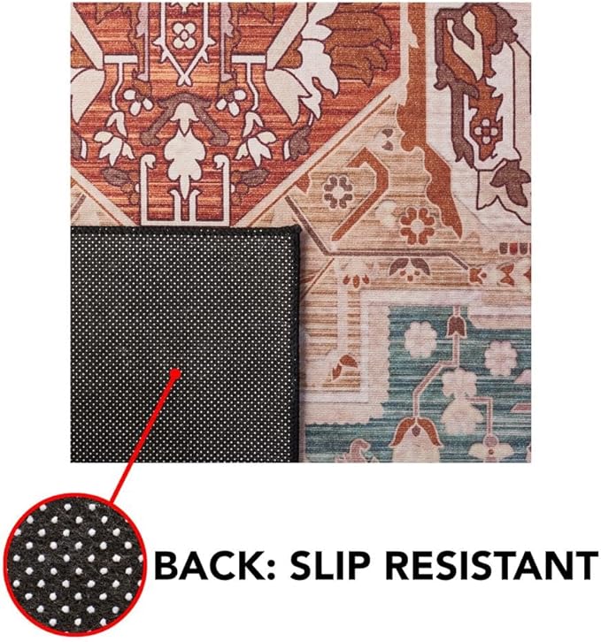 SAFAVIEH Washable Rug Tucson Collection - 2'6" x 4', Aqua & Rust, Slip Resistant & Easy to Clean, Ideal for Living Room, Bedroom, Dining Space (TSN150J)