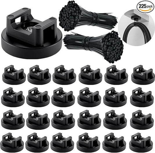 Magnetic Cable Ties Set, 25 Magnetic Zip Tie Mounts with 200 Cable Ties, Strong Wire Holder Cables Management, Multipurpose Electrical Cord Management Cord Holders Organizer (31mm)