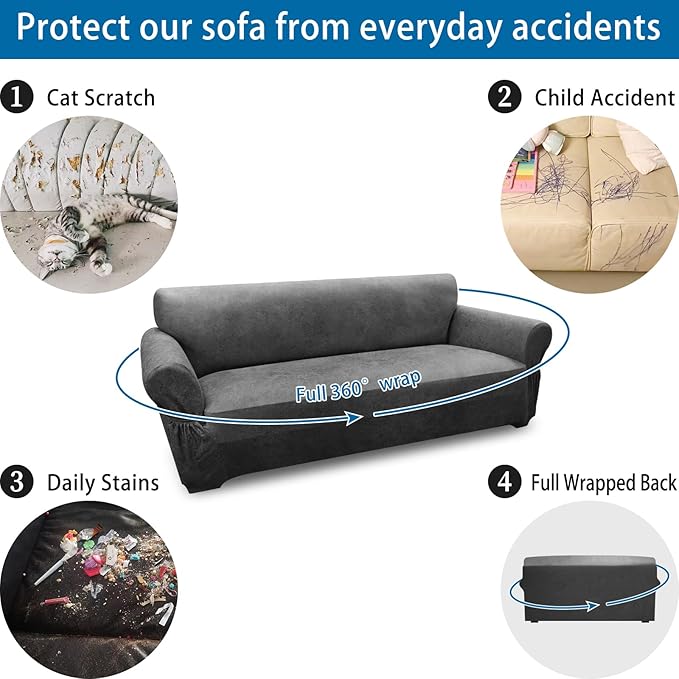 Oversized Sofa Slipcover Leather Look Couch Cover for 4 Seater Sofa 1-Piece Sofa Cover Stretch Furniture Protector with Elastic Bottom & Pockets(XL Sofa, Grey)