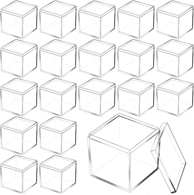 Tuanse 150 Pcs Acrylic Box with Lid Clear Small Acrylic Box Plastic Square Cube with Lid Mini Containers Display 2.2 x 2.2 x 2.2 Inch for Candy Pill Tiny Jewelry Toys Gifts