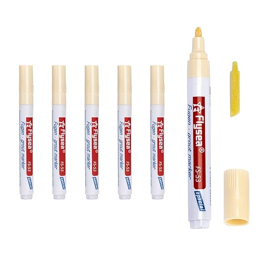 5 Pieces Grout Tile Pen Repair Pen,Renew Tile Lines, Restoring Tile Wall Floor Bathrooms and Kitchen(Beige)