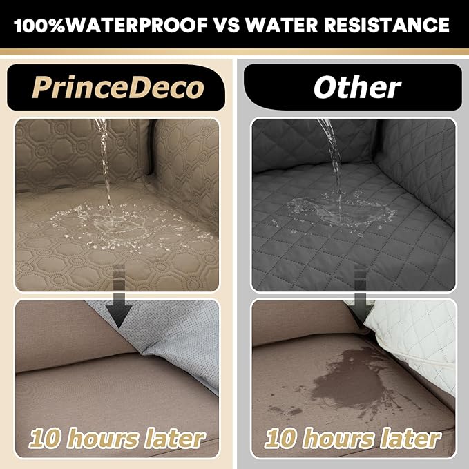 PrinceDeco Large Couch Covers for Oversized Sofa 3 Cushion Couch Sofa Cover for Dogs Water Proof Furniture Protector Cover with Elastic Straps for Pet (Oversized Sofa, Taupe)
