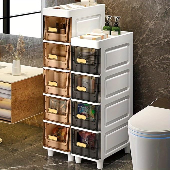 Slim Storage Cabinet with Drawers - Durable Waterproof PP Organizer for Bathroom/Kitchen/Health - Small Spaces, Snacks, Display & Retail