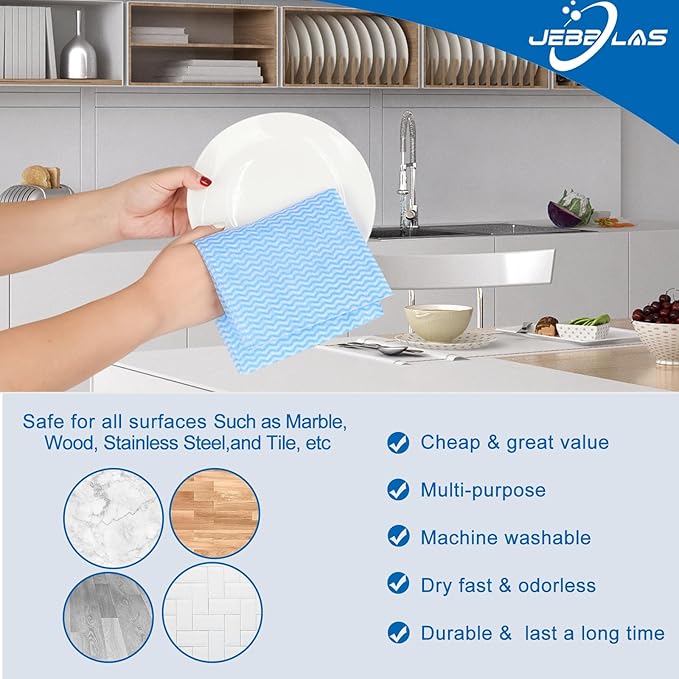 JEBBLAS Cleaning Towels Dish Towels and Dish Cloths Reusable Towels,Handy Cleaning Wipes, Great Dish Towel, Disposable, Absorbent, Dry Quickly 60 Sheets/Pack,White