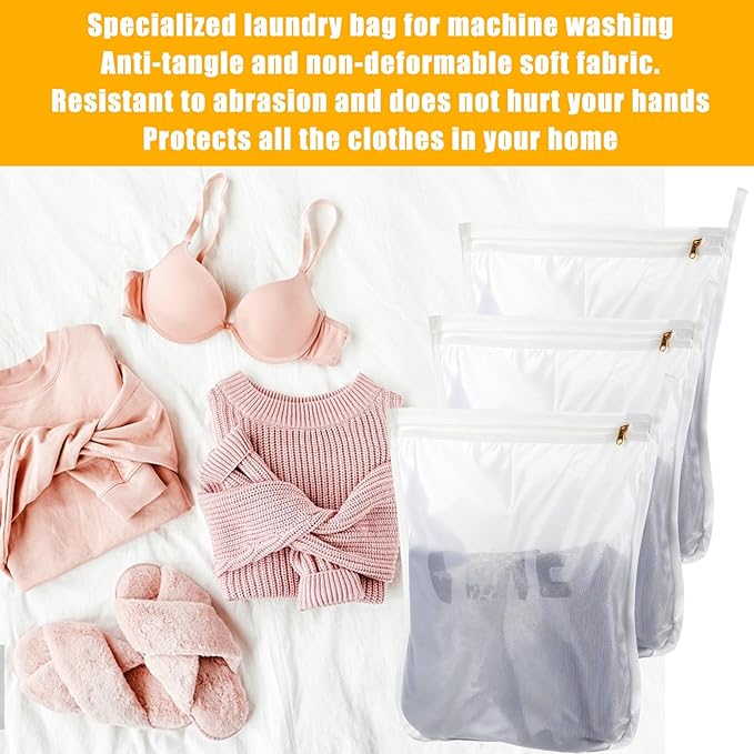 3 Pack Mesh Wash Bag Travel Storage Organize Bag, Honeycomb Mesh Laundry Bags for Delicates, Durable Versatile Clothing Washing Bags for Laundry, Travel, Storage (12''× 16'')