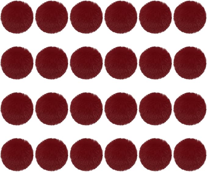 PATIKIL Faux Fur Pom Poms for Hats, 24 Pcs Fluffy Soft Fur Poms Balls with Elastic Loop for Keychain Knitting Hats DIY Scarves Gloves Bag Christmas, Burgundy