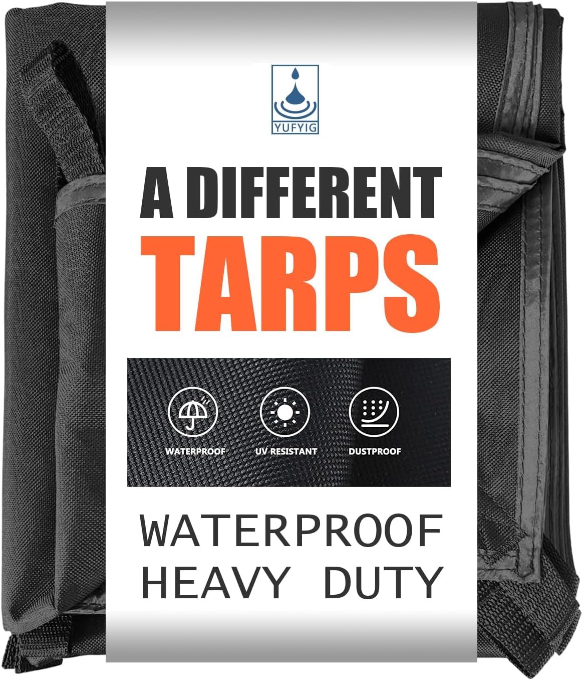 5x7ft Black Tarp Heavy Duty Waterproof, Oxford Fabric Cover 20mil - Image 1