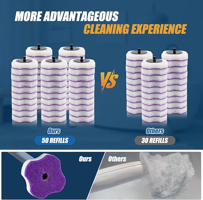 50 PCS Toilet Bowl Wand Refills, Replacement Heads for Bathroom Washroom Cleaning Pads, Disposable Toilet Brush Refills Compatible with Household Brush Scrubber Cleaning Refill Lavender Breeze Purple