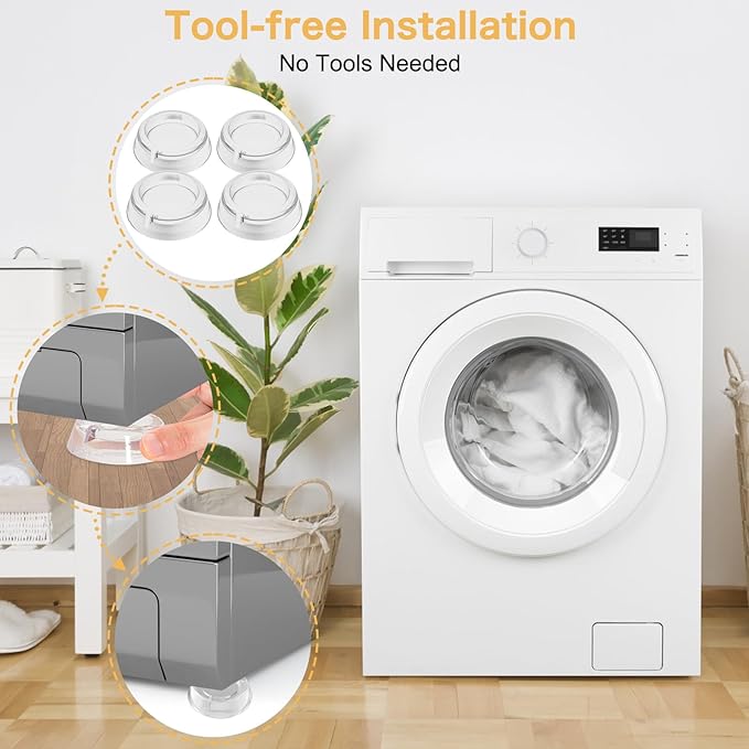DEWEL Anti Vibration Pads for Washing Machine, Washer and Dryer Pedestals Hard Wearing Round Rubber Anti Vibration Pads for Anti Slip & Noise-reducing Protects Laundry Room Floor (4 Pcs)