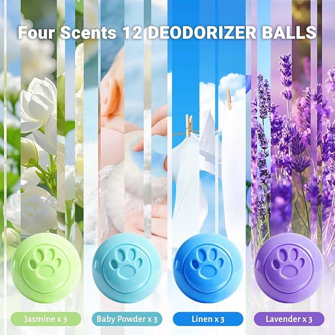 STRN Sneaker Deodorizer Balls 12 Packs, Linen & Lavender & Jasmine & Baby powder Scent Shoe Odor Elimination Long-lasting Freshness Scented Plastic Ball for Sneakers Gym, Bags, Cars and Small Spaces