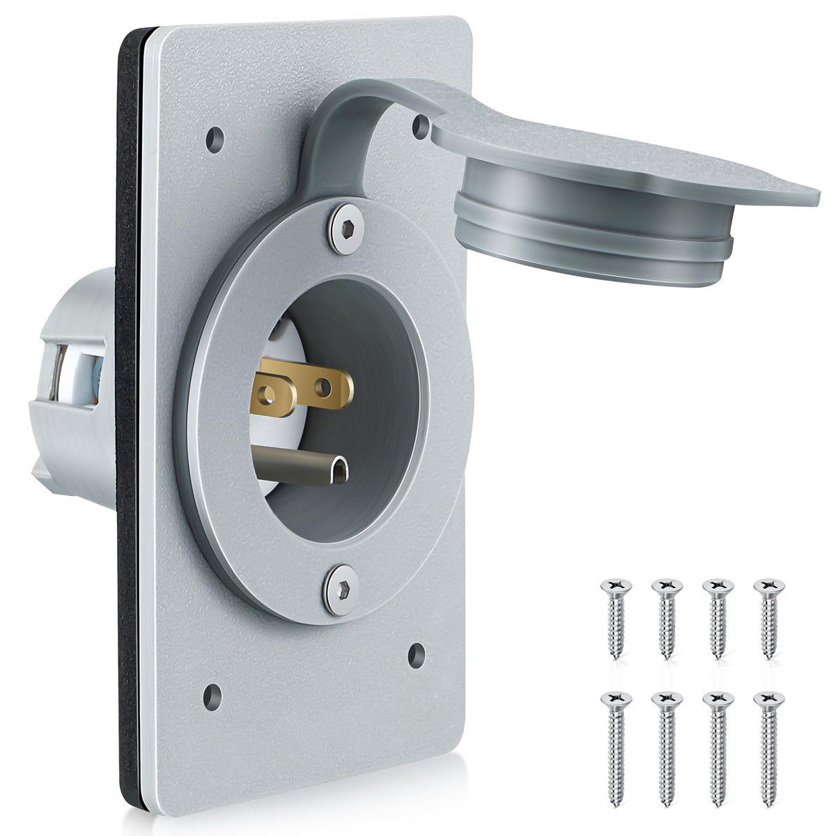 1 Pack 15AMP Straight Blade Flanged Male Power Inlet - Image 1
