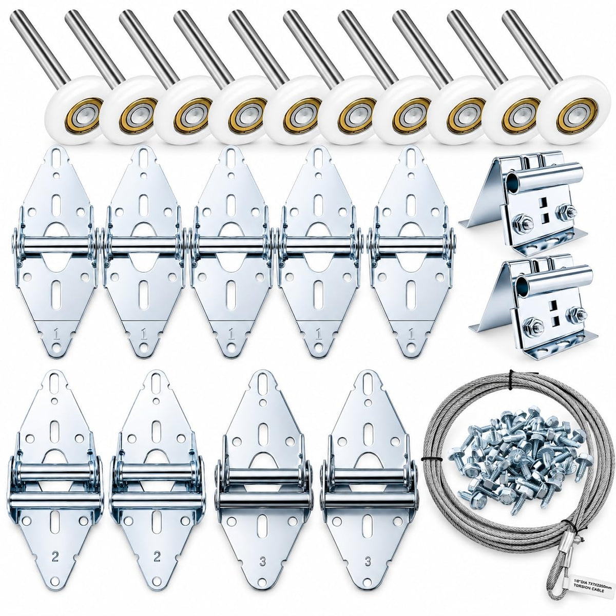 7 ft Garage Door Hardware Kit with Rollers Hinges Cable - Image 1