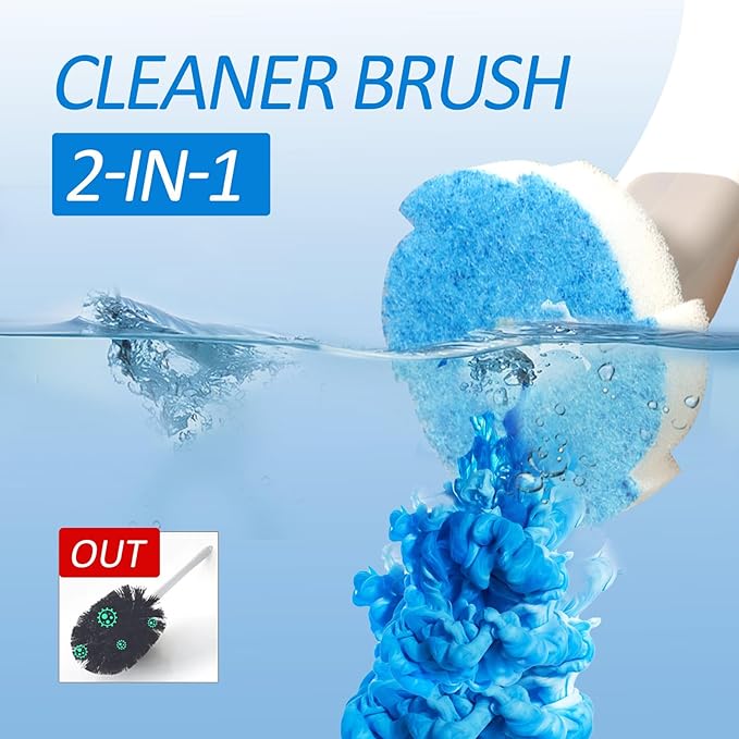 Disposable Toilet Brush and Holder Set with 16 Refills, Toilet Bowl Brush Cleaner Long Handle Wand, Compact Bathroom Toilet Scrubber Cleaning Supplies Wall Mounted for Bath Tub Sink Washbasin, White